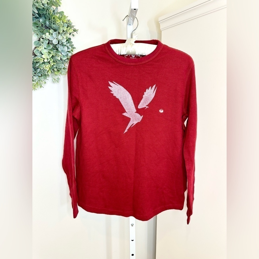 American Eagle Men’s Soft Long-Sleeve Waffle Knit Eagle Graphic Shirt Size Small